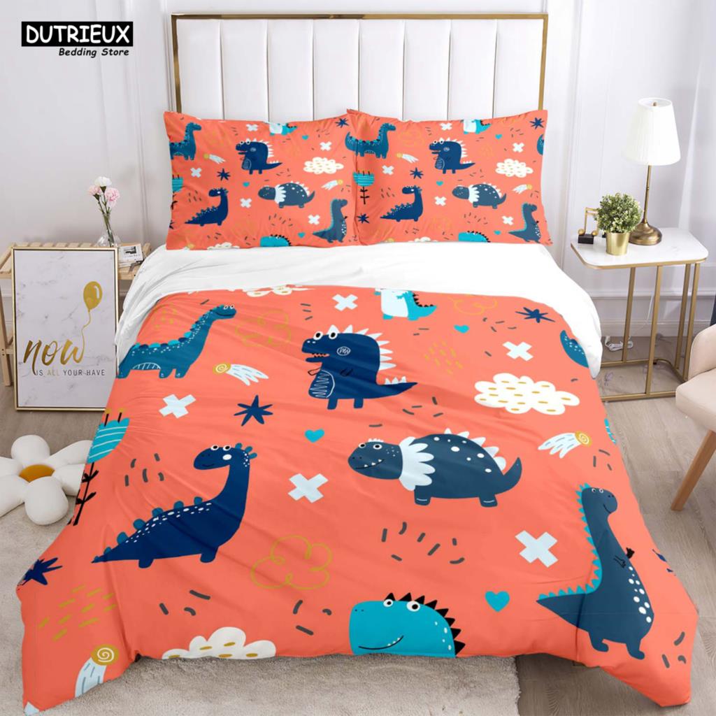 Cute Little Dinosaur Covered With Printed Bedding Cute Style Bedding Set Luxury Customized For Children Queen Bedding Set