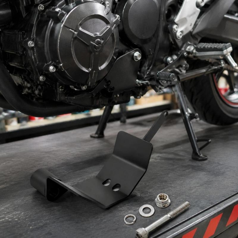Black Motorcycle Oil Filter Cover with Stainless Metal Guard Plate for 368G 368K 368M 368E 368D Models, Helps Cover the Oil Filter Area In Daily Use