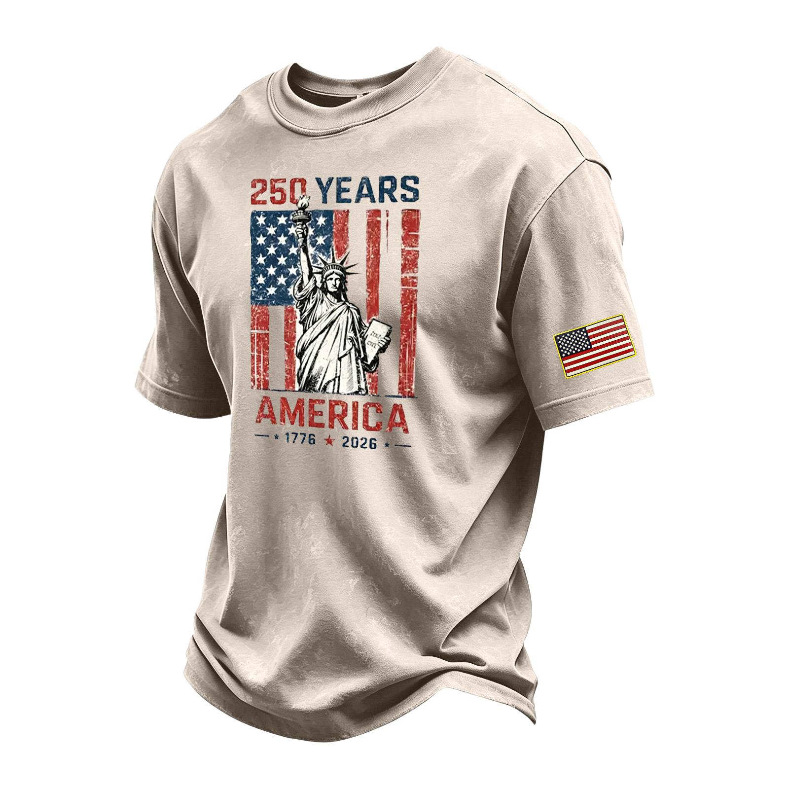 

Men s Vintage Washed Crew Neck Short Sleeve T-Shirt 250 Years America Independence Day Graphic Print Cotton Casual Tee L