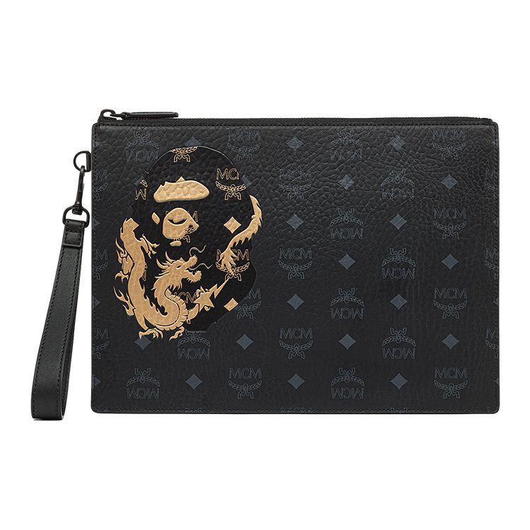 MCM × BAPE LNY Classic Monogram Dragon Pattern Wristlet Unisex Wristlet MXZESTA04BK001