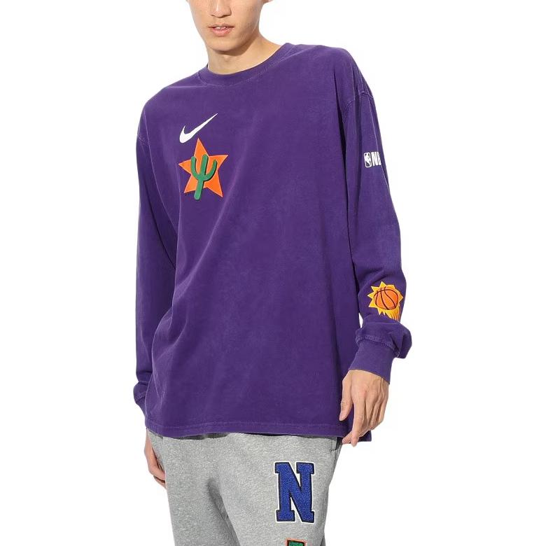 Nike X NBA Collaboration Max90 Phoenix Suns FW24 Courtside City Edition Logo Comfort Loose Long Sleeve T-Shirt Men Tops Purple HJ2556-504