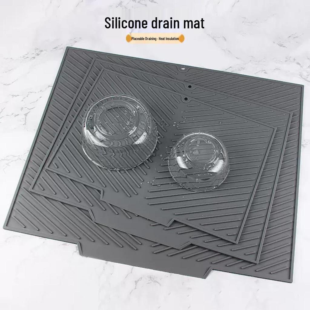 Silicone Kitchen Sink Drain Mat - Heat Resistant, Non-Slip Drying Mat for Bowls, Dishes, Fruits, and Vegetables