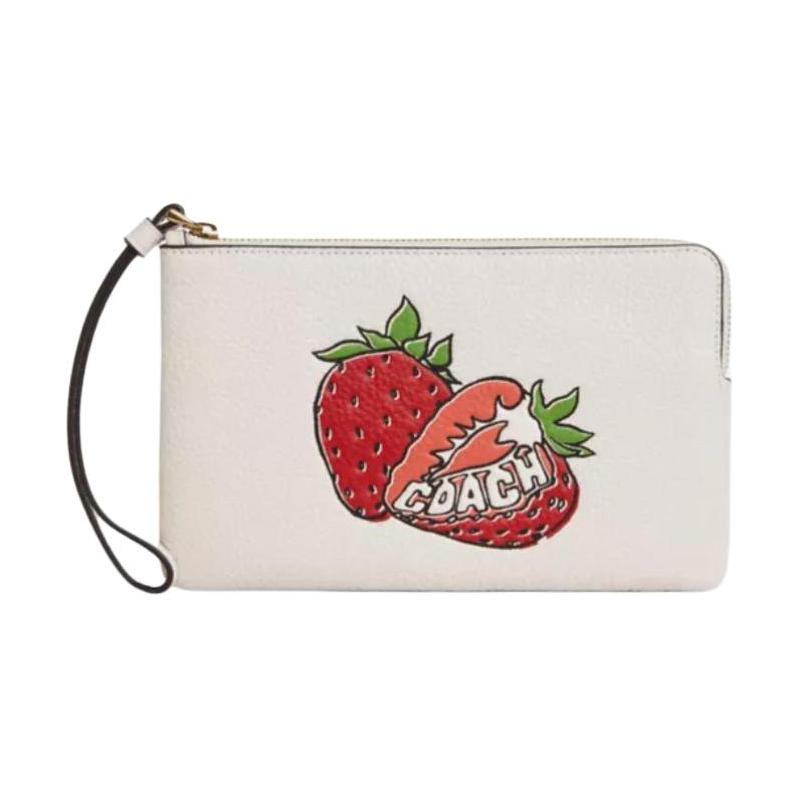 COACH 20 Strawberry Pattern Design Pebbled Leather Clutch Small Women’s White белый