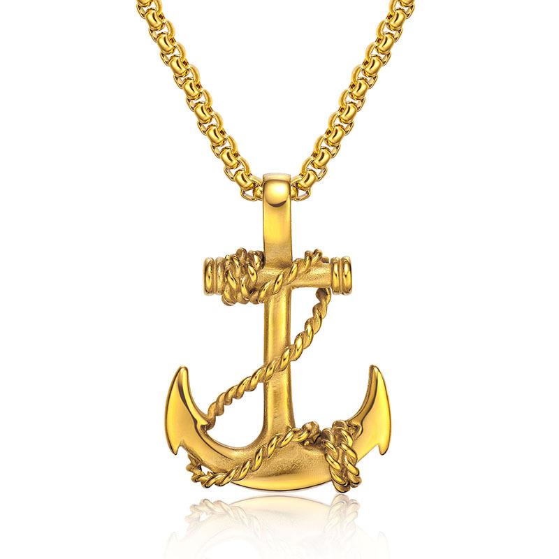 Anchor Rudder Pendant Titanium Steel Men'S Necklace Accessories Gold Silver