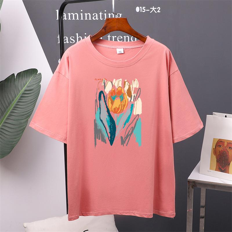 

Футболка с цветочным принтом, винтажные футболки большого размера, женская уличная одежда, женские топы, футболки 3XL розовый