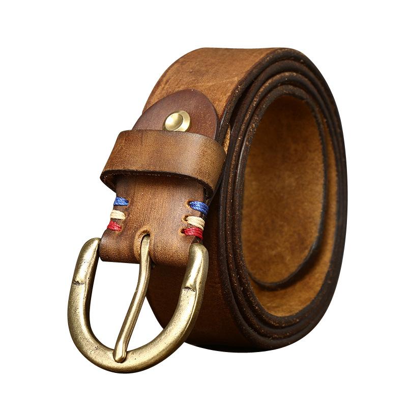 2024 Nowy Retro Vintage Skórzany Pasek Męski Skórzany Klamra z Kolcem Amerykański Trend Warstwa Wierzchnia Skóra Bydlęca Pasek do Dżinsów
