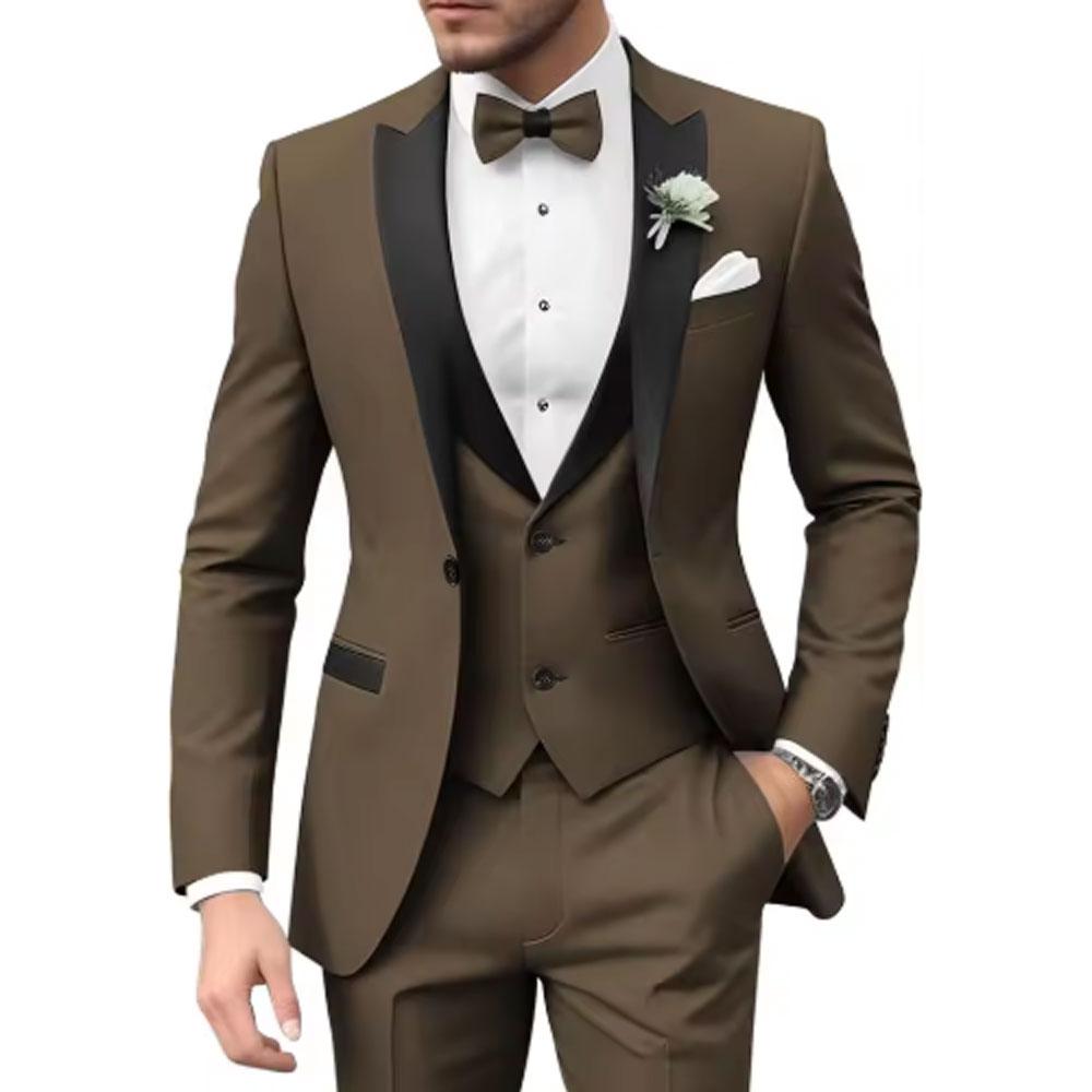 

2025 New Men s Slim Fit Three Piece Suit Business Casual High End Fashionable Polyester Fiber Single Button Decorative Buttons 5XL чорний/темно-коричневого кольору