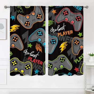 2 Pieces, Game Controller and Letter Pattern Curtain -30% Blackout - Suitable for Living Room, Bedroom, Kitchen and Home Decorat