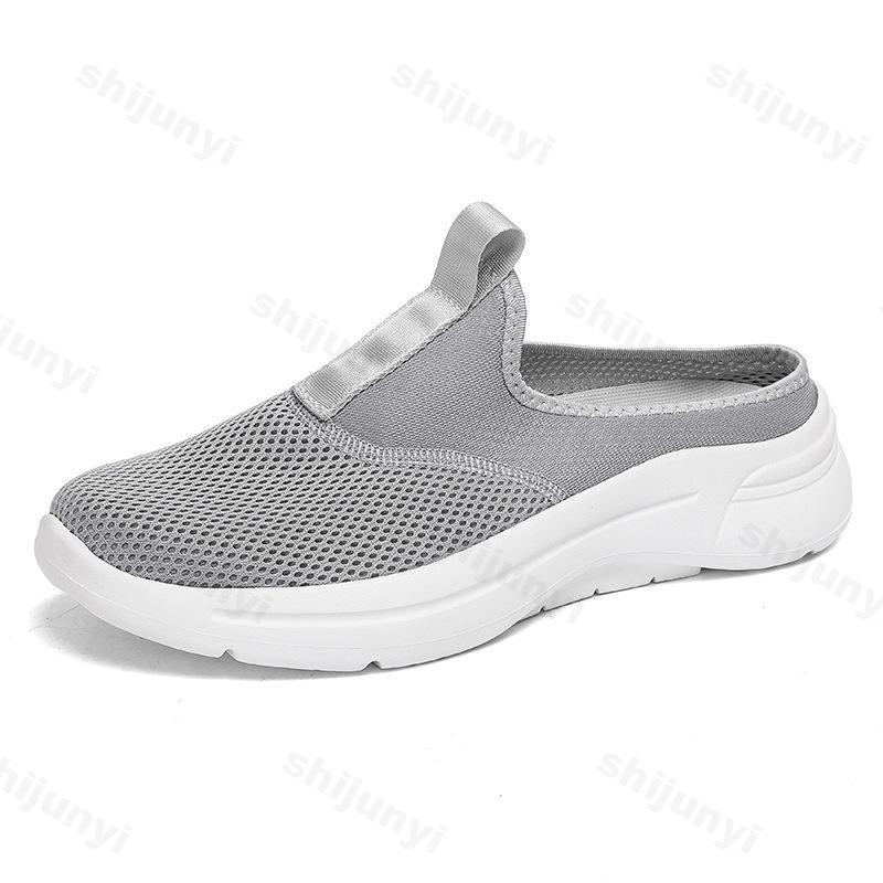Men Casual Slippers Mesh Slip-On Solid Color Loafers Flat Slippers Summer Couple Shoes Half Slippers Plus Size Sandalias 39-48