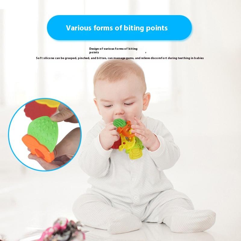 Infant and Toddler Chewable Teether Rattle Set 0-1 Year Old Baby Soft Rubber Hand Grip Ball Bag Rattle