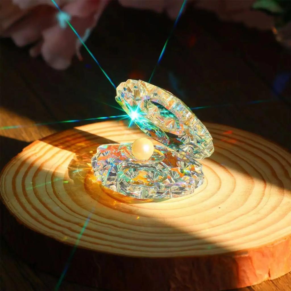 Reflective Crystal Conch Shell with Pearl Sun Catcher Pearl Clam Ornaments Crystal Seashell Figurine Collectible Desk Decor
