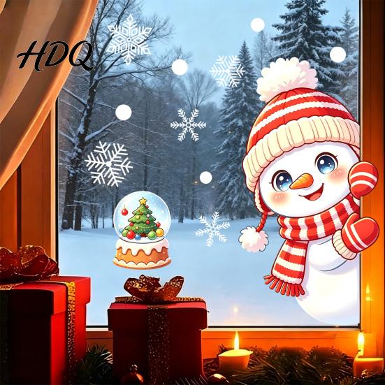 Snowman Window Decals Peeking Static Cling Decal Christmas Glass Sticker with Snowflake Clings Snowflakes Reusable PVC Holiday Decor for Home