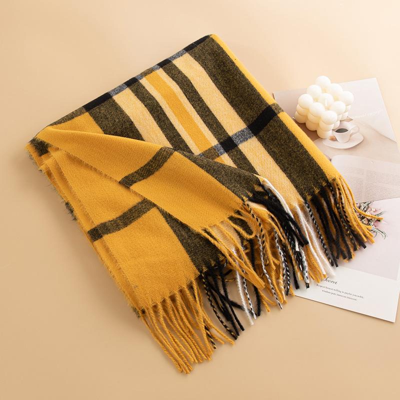 Plaid Imitation Cashmere Scarf Simple Literary Retro Scarf Fashionable and Elegant Shawl for Women Warm and Cold Proof Scarf