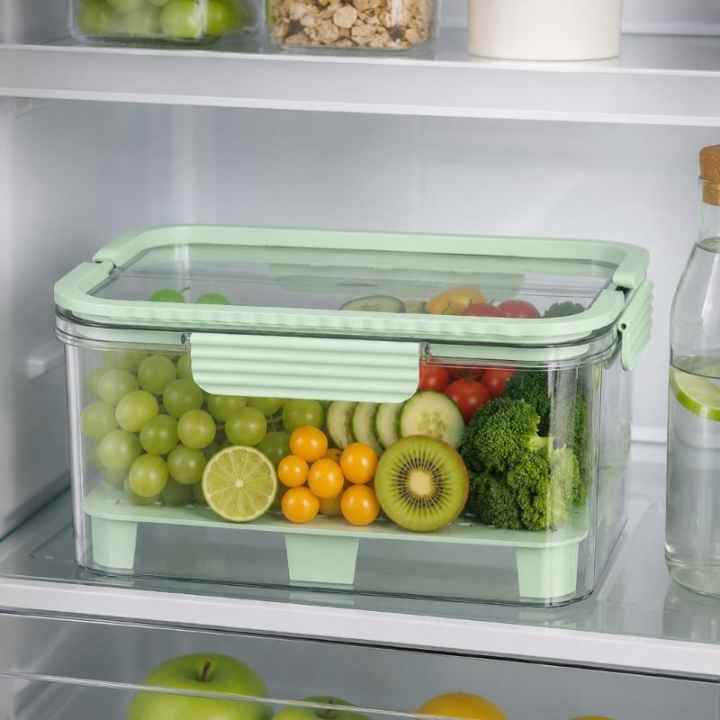 PET Produce Storage Container with Lid and Carry Handles, Clear Food Box for Refrigerator Shelf, Countertop, and Lunch Prep