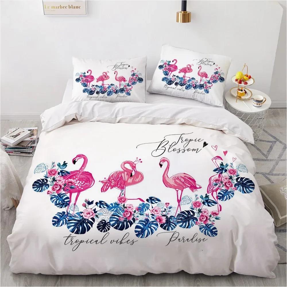 Flamingo Duvet Cover King Queen 3D Pink Animal Bedding Set for Kids Teens Adults Watercolor Style Quilt Cover with Pillowcase