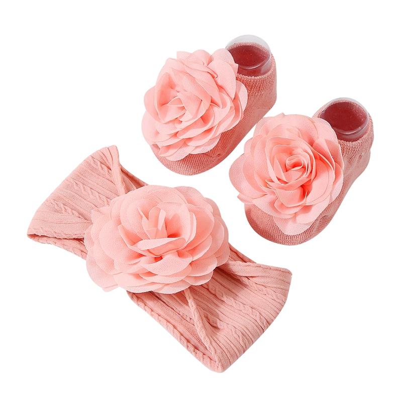Pudcoco Baby Mädchen Blumen Socken Weiche Strick Socken mit Elastischem Blumen Stirnband für Hochzeitsfeier 0-1T