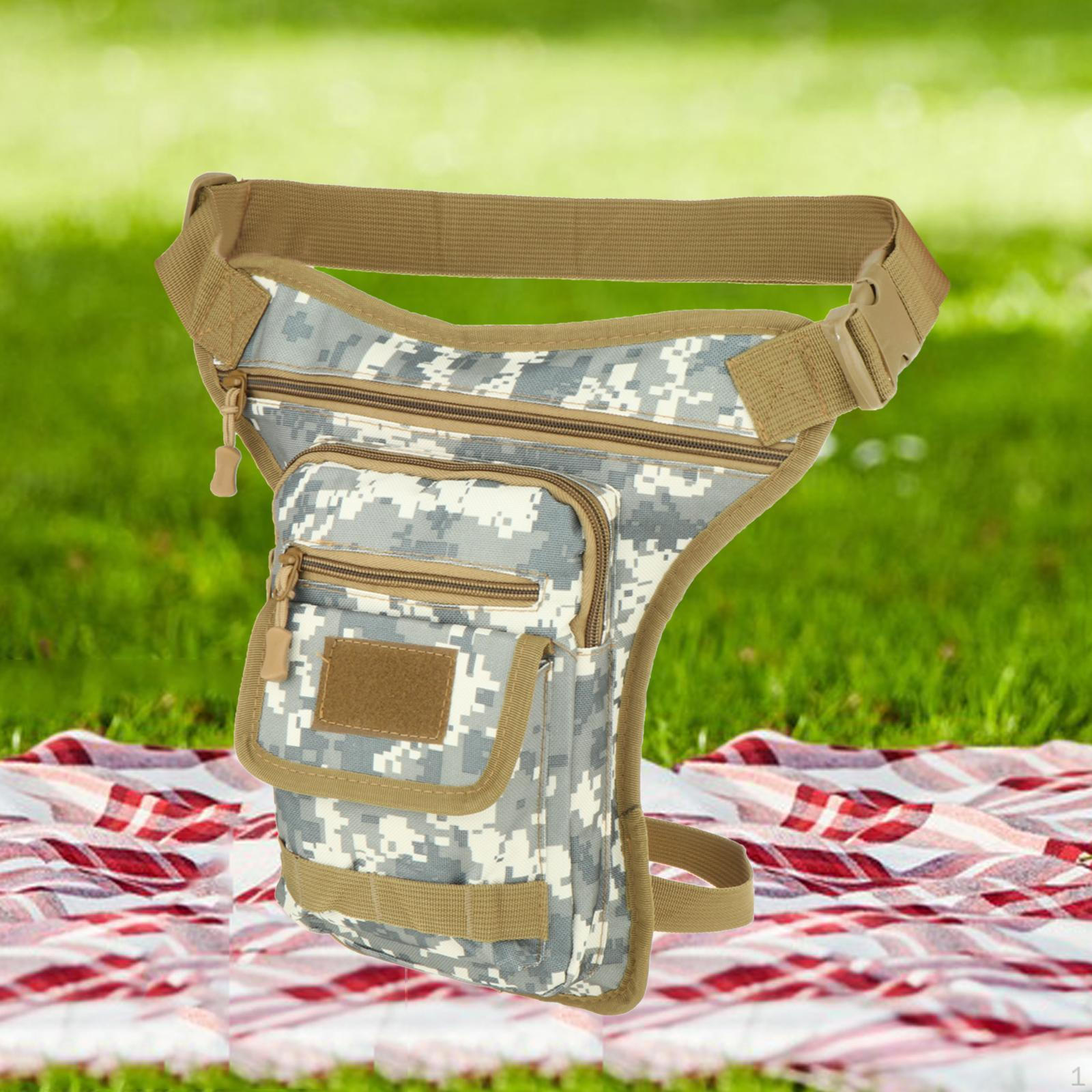 

Bag Waist Pack Multi-Pockets Design Lightweight Thigh Waterproof for Motorcycle Travel Riding Gray Camo