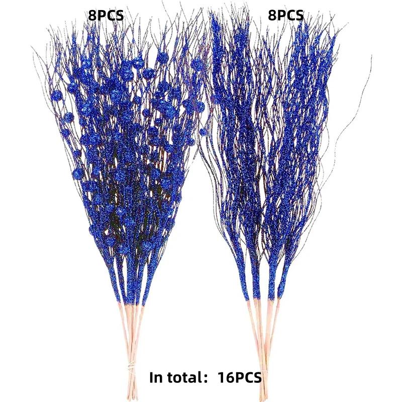 

16Pcs Glitter Christmas Decoration Artificial Berries Bouquet Xmas Tree Ornaments for Home Decor New Year 2026 Party Supplies 16PCS синий