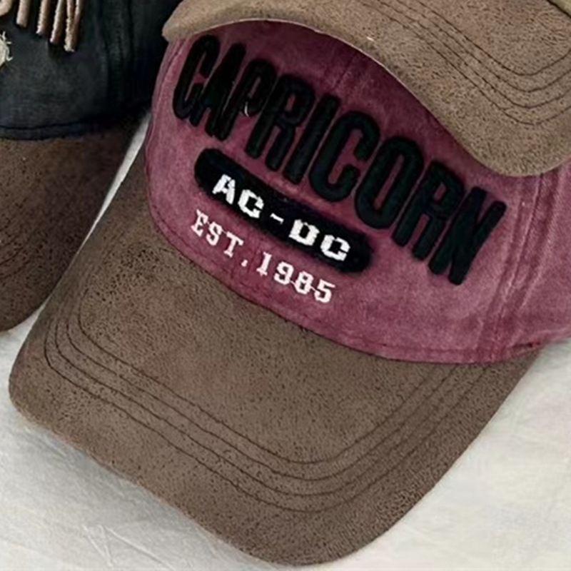 

K-style New Arrival Est1985 Washed Cowboy Hat Baseball Cap Color Block Embroidery Alphabet Peaked Cap Travel Sun Hat Rose Red M(56-58cm)