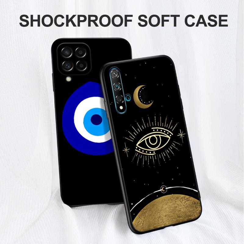 Black Tpu Case For Huawei P30 Lite P30 Pro P40 LITE E P Smart 2020 Cover Evil Eye Illustration
