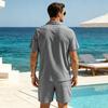 Set da Spiaggia Estivi da Uomo Tuta Casual da Strada Set Due Pezzi per Sport all'Aperto Camicia a Bottoni Liscia Pantaloncini con Coulisse Abbigliamento Sportivo