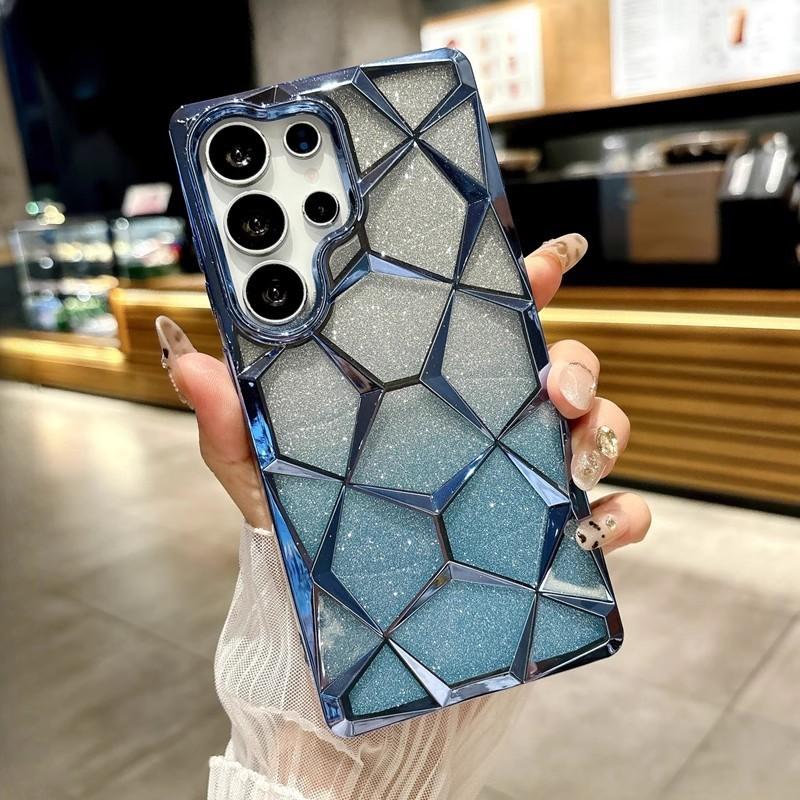 

Подходит для чехла для мобильного телефона Samsung S25 Ultra, Гальванизированный трехмерный бриллиант в виде водяного куба, S24, Градиентный блеск, Полностью закрывающий мягкий чехол Samsung S25Ultra