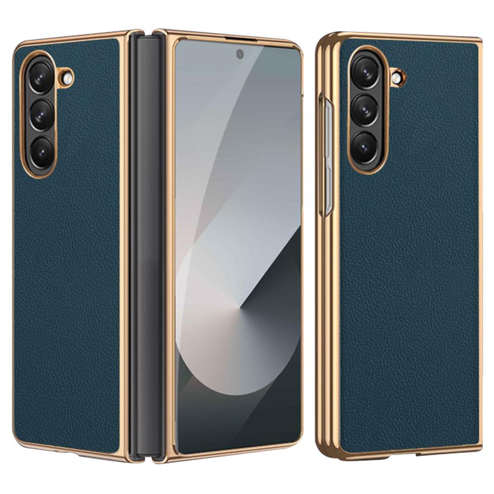 

For Samsung Galaxy Z Fold6 5G Case Electroplating Frame PU Leather+PC Phone Cover A