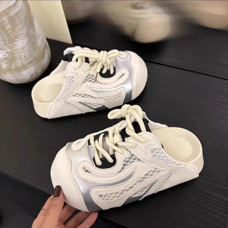 thick-soled one-pedal bag head half slippers women s summer new outer shoes mesh breathable 35 3419₽