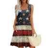 Women's Summer Casual Square Neck Independence Day Printed Dress Sleeveless Dress With Pockets