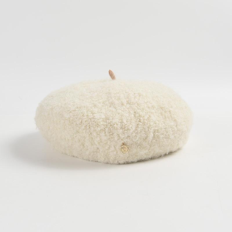 Beret Female Autumn And Winter Show Small Temperament Literary And Retro Circle Lamb Plush Big Head Circumference Versatile Painter Hat