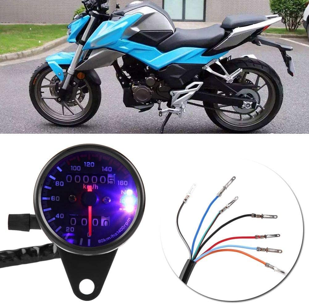 Universal Motorcycle Vintage Speedometer Odometer Gauge 0-160km/h Motor Instrument with LED Indicator for Cafe Racer