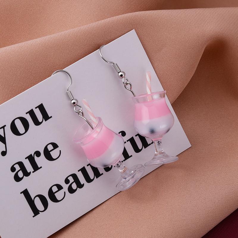 Fashion Resin 3D Drink Cup Drop Earrings for Women Girl Beer Milk Tea Ice Cream Dangle Earrings Jewelry Gift