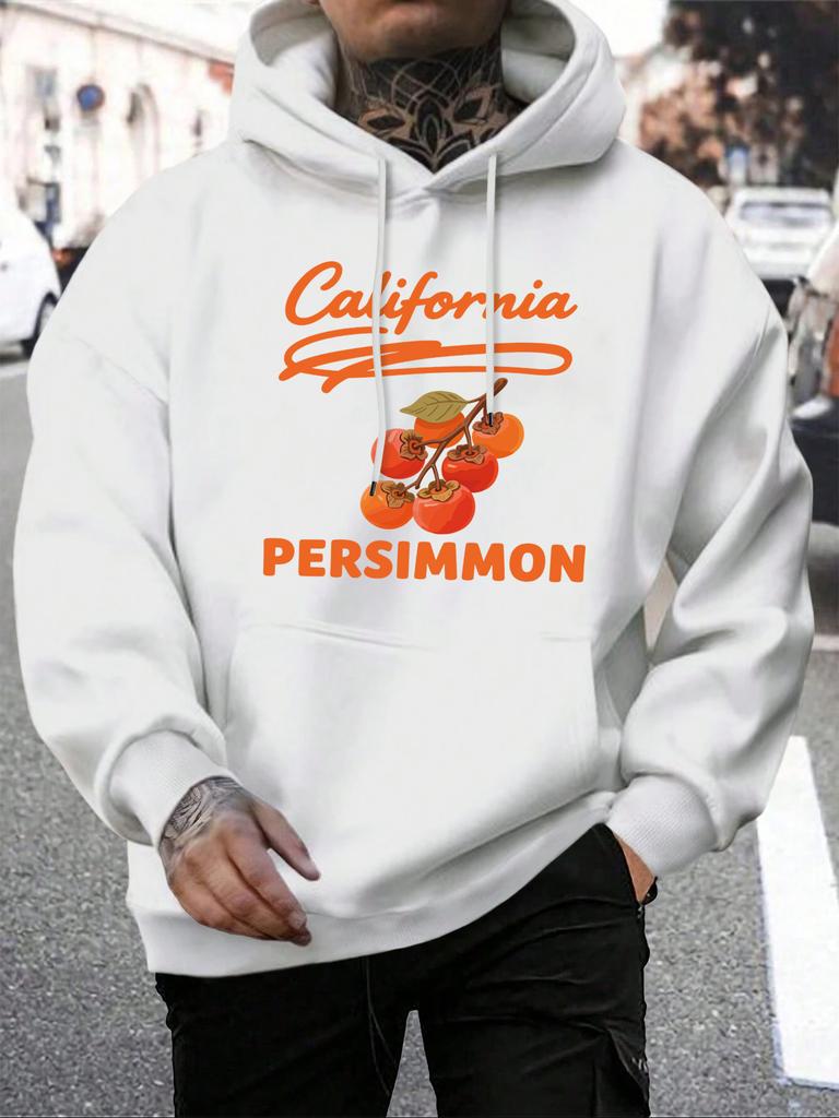 California Persimmon Fruit Art Letter Print Men Hoody Pocket Hip Hop Hoodies Casual Loose Pullovers Autumn Fleece Streetwear