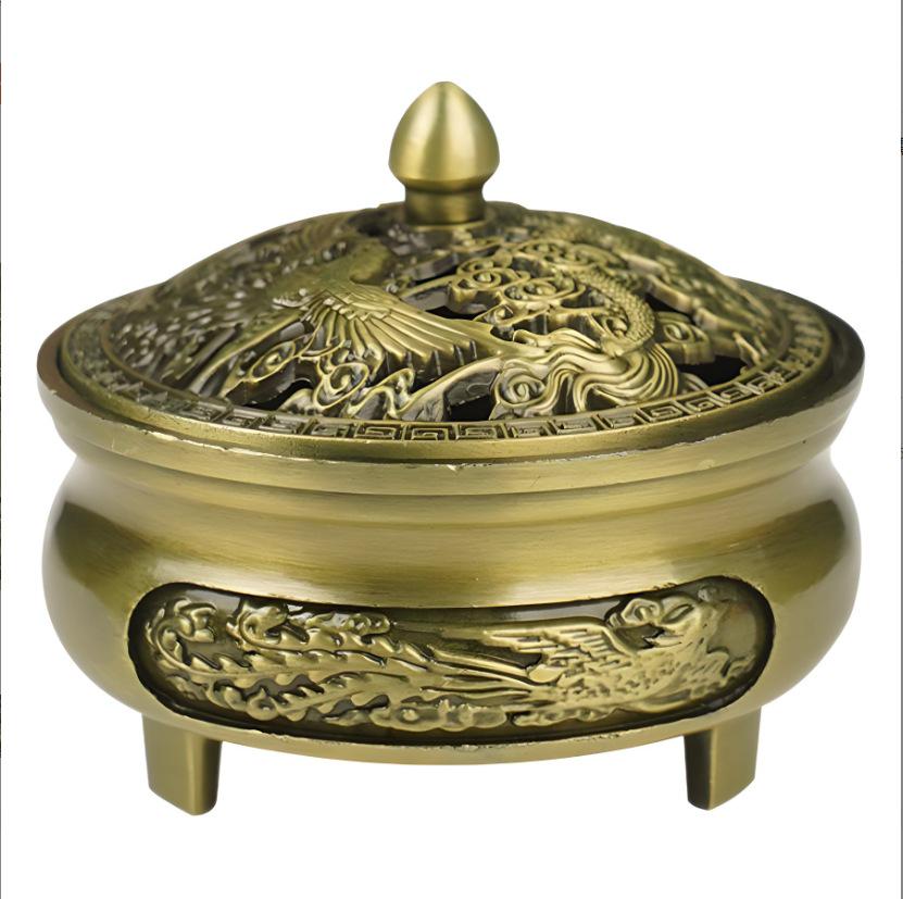 Ancient Dragon & Phoenix Incense Burner: Classical Aromatherapy Plate with Auspicious Cloud Design for Home