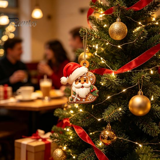 Christmas Tree Gingerbread Letter Ornaments 2D Flat Acrylic Ornaments, Pendant with Santa Claus, Personalized Alphabet Keepsake for Friends