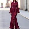 Elegant Womens Fitted Mermaid Evening Gown With Ruched Waist Flounce Hem Side Slit Long Dress
