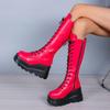 Platform Knight Boots Women'S Boots European And American Punk Style Red Slope Heel Platform Medium Boots Women