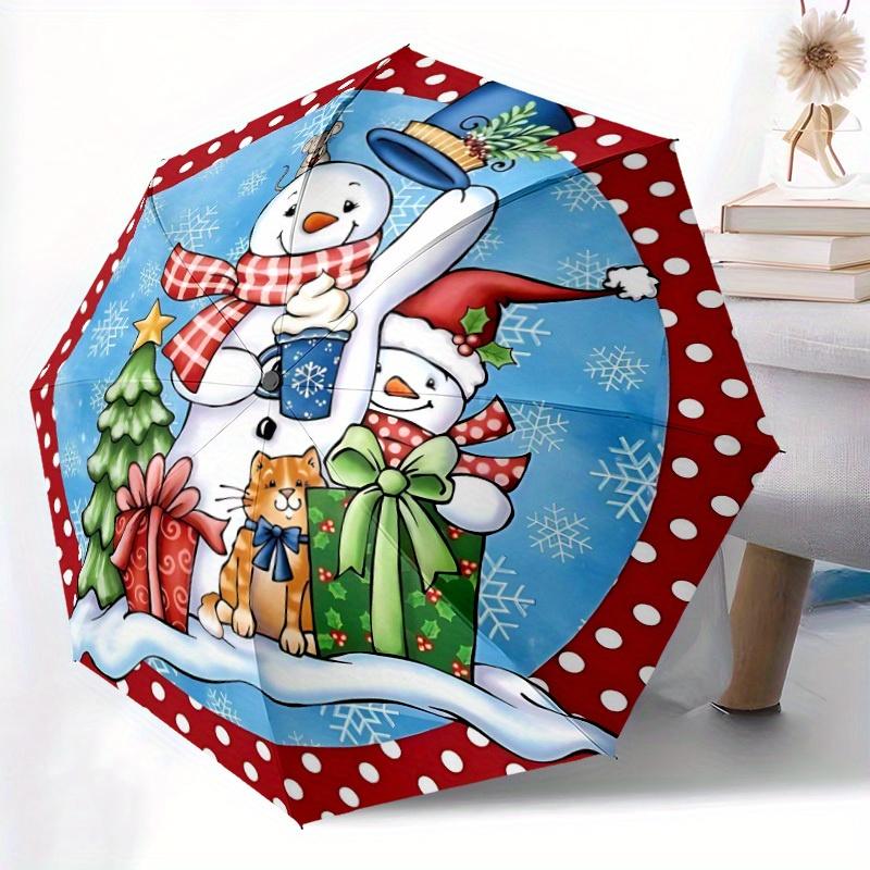 1pc Christmas Snowman, Automatic Folding Umbrella - 8-Rib Iron Frame, Windproof, Portable Sunshade with Plastic Handle for Travel & Outdoor