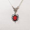 Fashion Gothic Red Rose Cameo Sliver Color Oval-shaped Thorny Frame Pendant Necklace for Women Halloween Retro Charm Jewelry