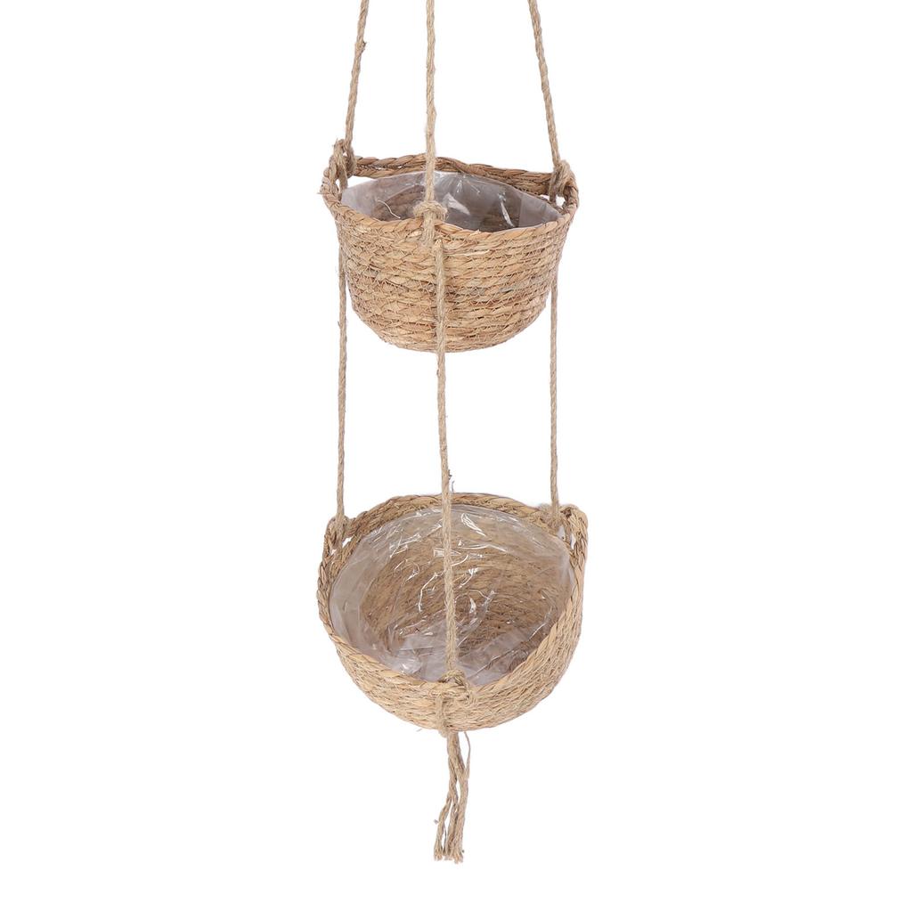 2 Tier Woven Hanging Basket, Hemp Rope Hanging Fruit Basket Flower Plants Wall Basket Single Body Multi Purpose for Living Room Bedroom, Wall Hanging