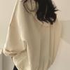 Women Loose Fashion Drop Shoulder Hooded Sweatshirt Top Large Size Solid Color Patch