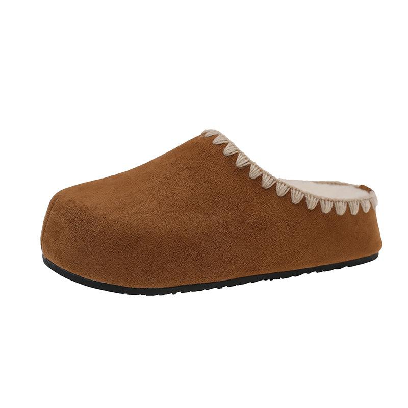 Retro Inner Height-increasing Embroidered Slippers Women's New Velvet Warm One-pedal Cotton Slippers