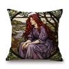 Renaissance Pre-Raphaelitism William Morris Round Stained Glass Window Elegant Lady Girl Decoration Pillow Case Cushion Cover