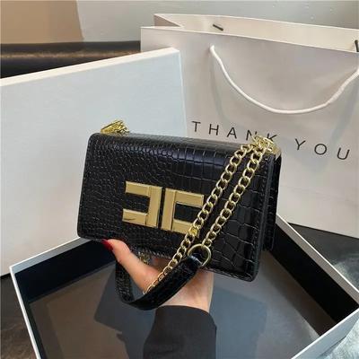 Lüks Tasarımcı Çantaları Sade Moda Günlük Kullanım Küçük Kare Çanta Vintage Timsah Desenli Fin Tarzı Omuz Çapraz Çanta