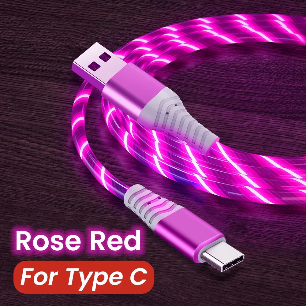 Flow Luminous USB Type C Cable 3A Fast Charging Data Cord for Samsung Xiaomi OPPO Huawei IPhone Charger Micro USB Wire LED Cable