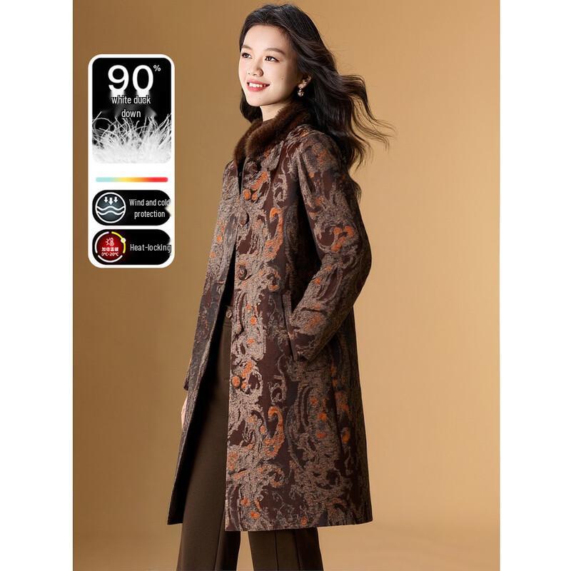 

Meilan Ni Women s Jacquard Down Jacket with Fur Collar 2XL