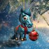 Yousheng Horse Christmas Ornament Cartoon 2D Flat Horse Hanging Ornament with Santa Hat And Christmas Balls Acrylic Car Rear View Mirror Charm