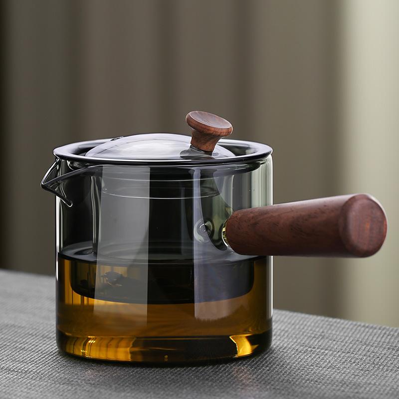 Solid wood side pot tea brewing kettle glass teapot household high borosilicate kettle kung fu tea set