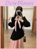 Elegant Velvet Twopiece Dress With Vneck And Butterfly Bow For Spring Casual Wear