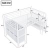Children's bed 90x200 metal loft bed with storage, wide stairs, rounded corners, drawers and shelves for space-saving organization in the room, white